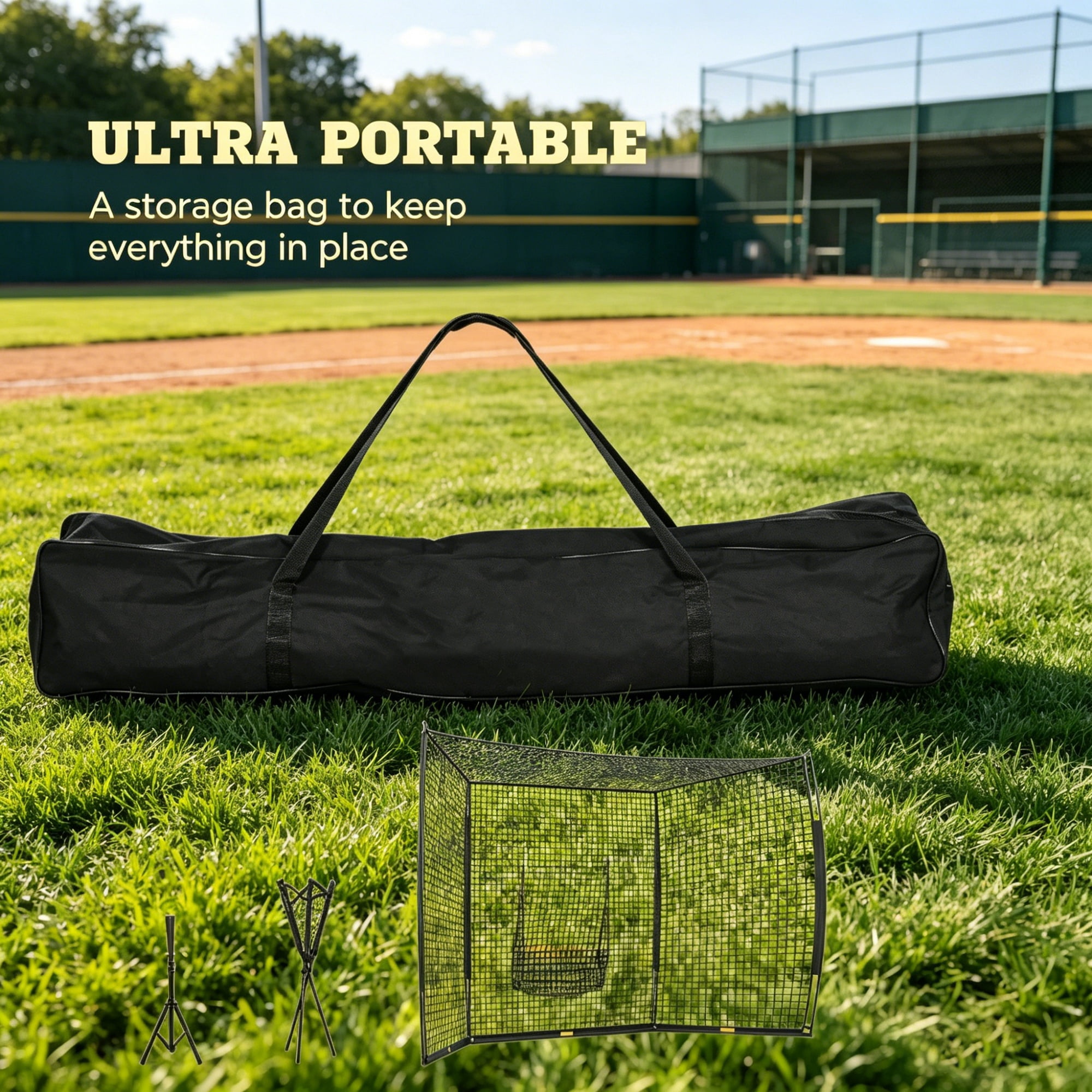 Baseball Batting Practice Equipment Set with Strike Zone Net Adjustable Tee 120-Ball Tripod Caddy & Carry Bag for Backyard Training
