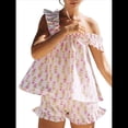 thumbnail image 1 of Conjunto de Pijama con Estampado Floral y Pantalones Cortos Casuales para Mujer, Conjunto Casual de Dos Piezas. Flores Rosas Rojas XL, 1 of 8