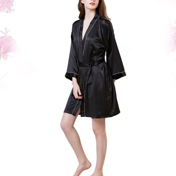 Homoyoyo Women's Satin Sleep Shirt Sleeve Black Comfortable Loungewear Nightwear Soft Pajama Top