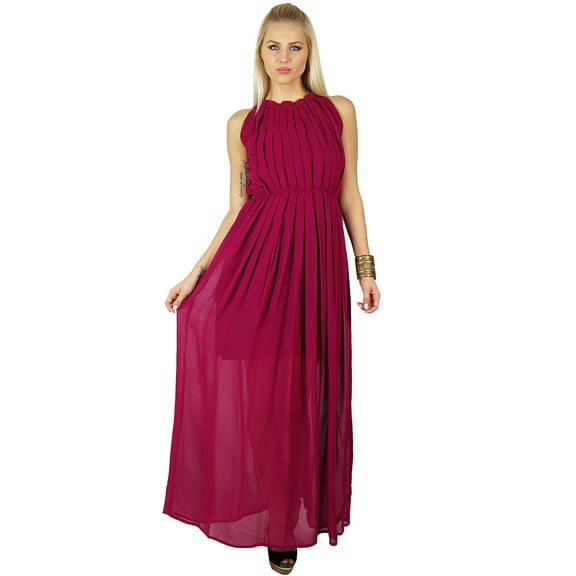 Bimba Women Long Pleated Dress Half Lined Maxi Gown Chic Wear Clothing