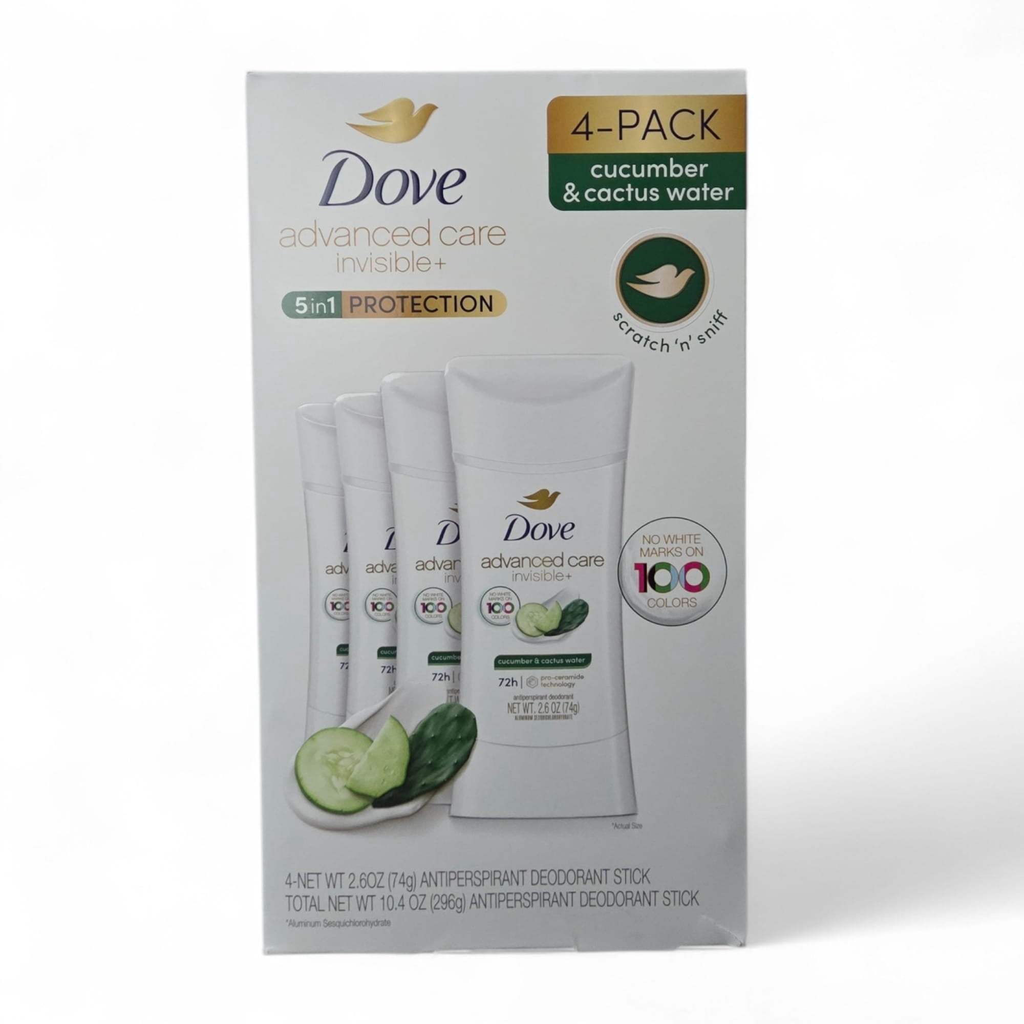Dove Advanced Care Invisible+ Antiperspirant Deodorant Stick, 72-Hour Odor Protection, Cucumber & Aloe Scent, 2.6 oz