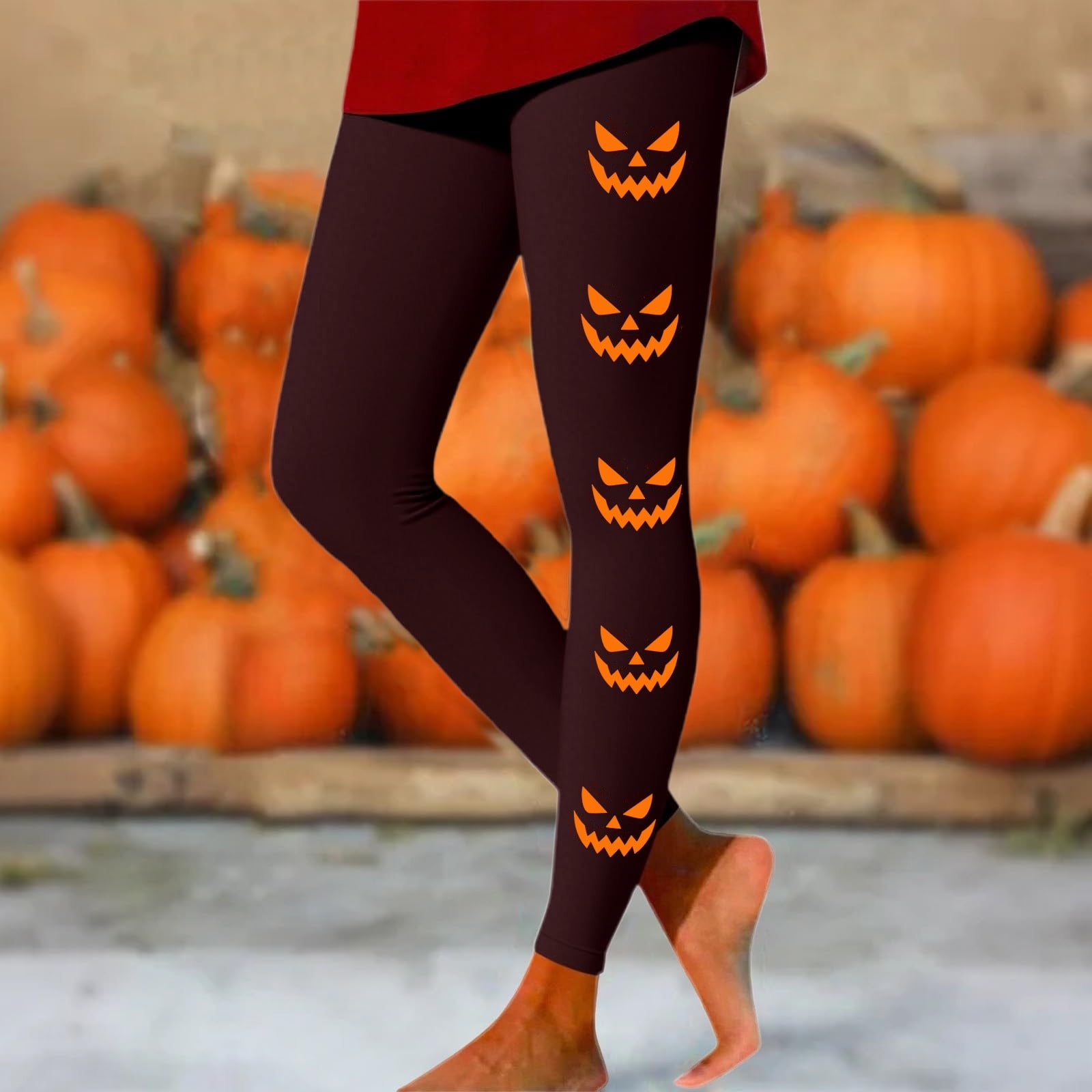 Legging Imprimé Visage De Citrouille D'Halloween, Collant De