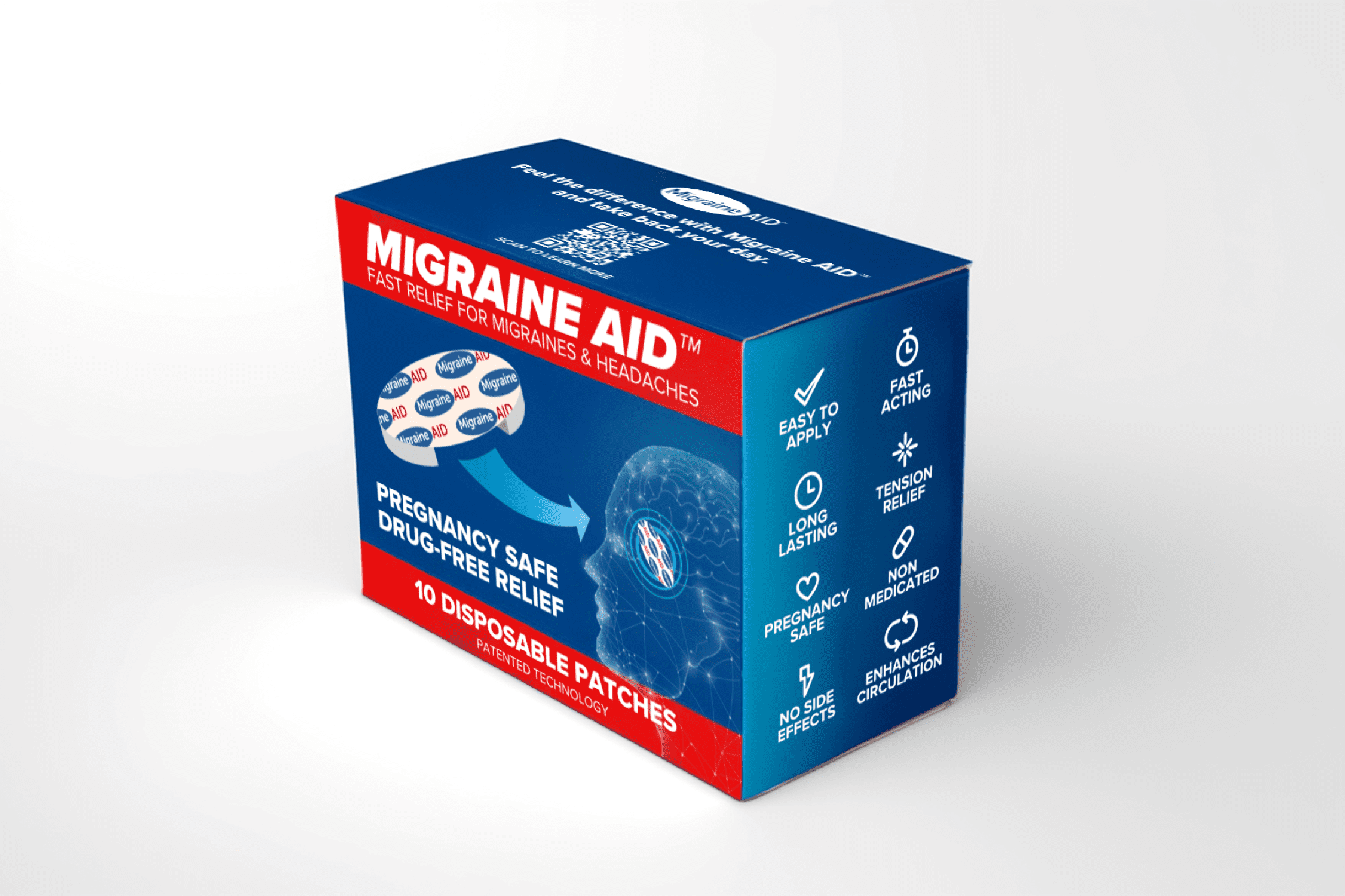 (4 pack) Made to AID Migraine Relief Therapeutic Medical Adhesive Patch with Instructions and Alcohol Wipes, 10 Count