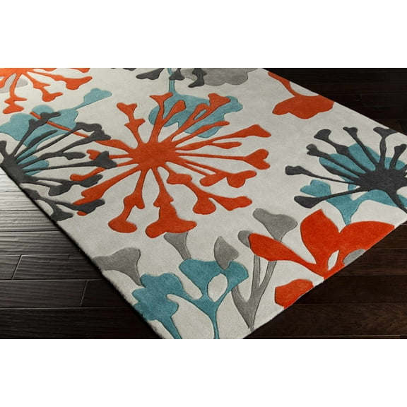 Hauteloom Dickens Living Room, Bedroom Area Rug - Contemporary - Teal, Red, Off White - 9' x 13'