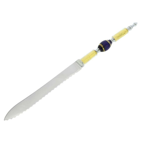 GlassOfVenice Italian Murano Glass Wedding Cake Knife - Gold Blue Stripes