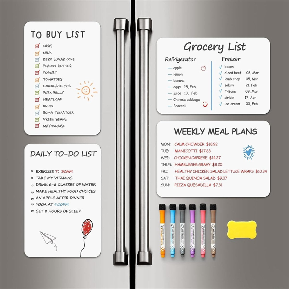 4 PCS Magnetic Dry Erase White Board - Fridge, Wall Magnet Small Whiteboard Stain Technology, 12 X 8 Inches