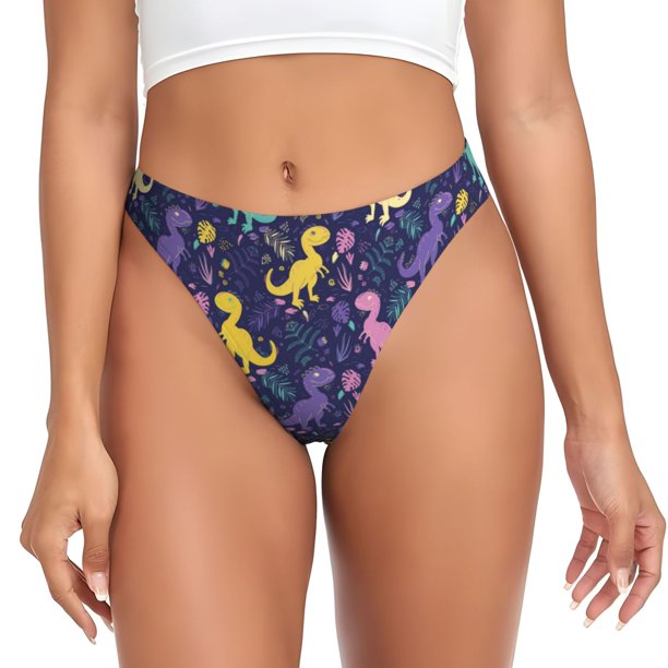Balery Colorful Dinosaur Tangas de Algodón para Mujer con Estampado – Ropa Interior Sexy, Transpirable, G-string-4X-Large