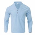 thumbnail image 3 of Camisas de los Hombres de Manga Larga Casual Color Sólido Solapa Mezcla de Lino, Suéter de Mitad de Cremallera para el Ocio Diario Al Aire Libre, 3 of 8