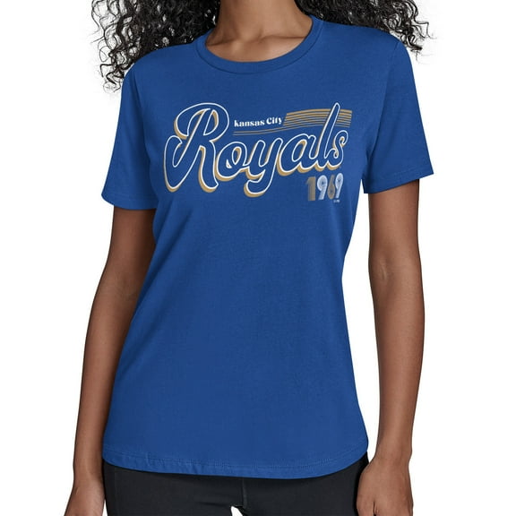 Women's Starter  Royal Kansas City Royals Groovy Script Team Fitted T-Shirt