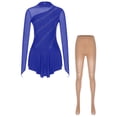 thumbnail image 4 of Doomiva Women Figure Skating Outfit Long Sleeve Rhinestone Dress with Mesh Boot Cover Tights Royal Blue S, 4 of 5