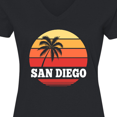 thumbnail image 4 of Inktastic San Diego California Vacation Retro Sunset Women's V-Neck T-Shirt, 4 of 5