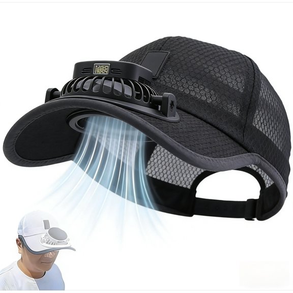 Solar Rechargeable Peaked Cap, USB Powered Outdoor Hat with 3-Speed Quiet Fan for Hiking, Golf, Fishing and Summer Activities