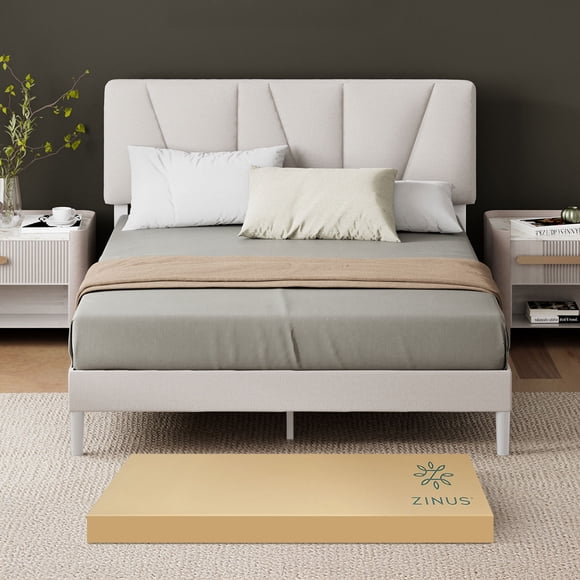 Base de Cama Tapizada Diseño Asimétrico King Size Zinus Maya. Fácil Armado.