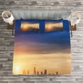thumbnail image 3 of Ambesonne City Quilted Bedspread Set 3 Pcs, Sunrise at Los Angeles, Queen Size, Navy Blue Apricot Ivory, 3 of 3