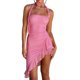 thumbnail image 2 of Mujer Halter Flor Mini Vestido Borlas Vestido Corto Irregular Sin Mangas Ruffle Hem Vestidos Nituyy Rosa, blanco, negro. Vestido ajustado para mujer, 2 of 5