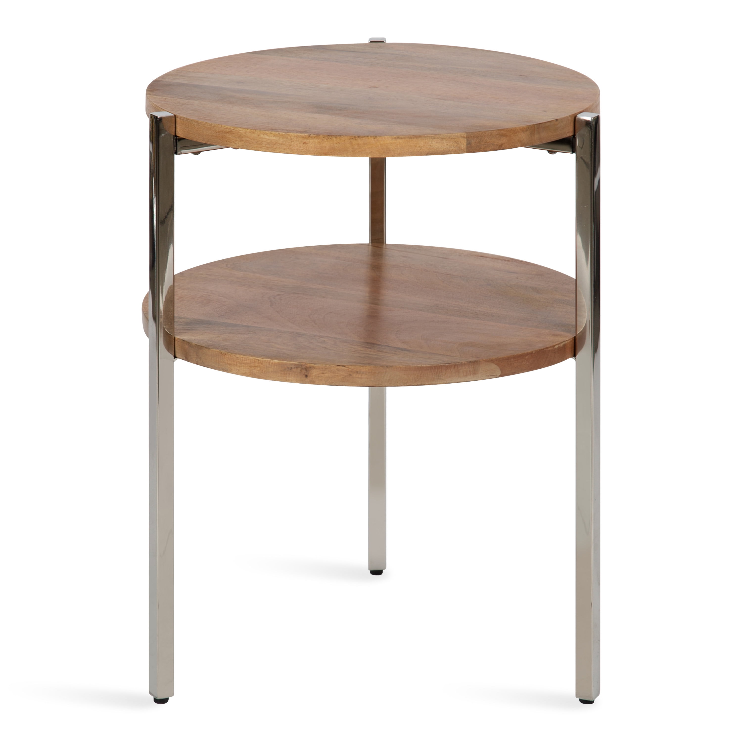 Kate and Laurel Lamaar Modern Round Side Table, 19 x 19 x 25, Natural Wood  and Silver, Chic End Table for Storage and Display