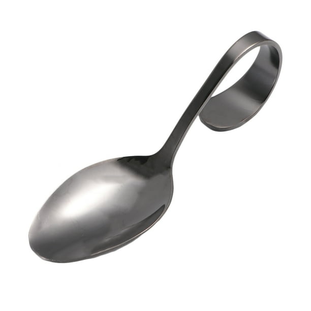 EeaseMX Cuchara de acero inoxidable con mango curvo para vajilla de hotel, buffet y cocina (negra)
