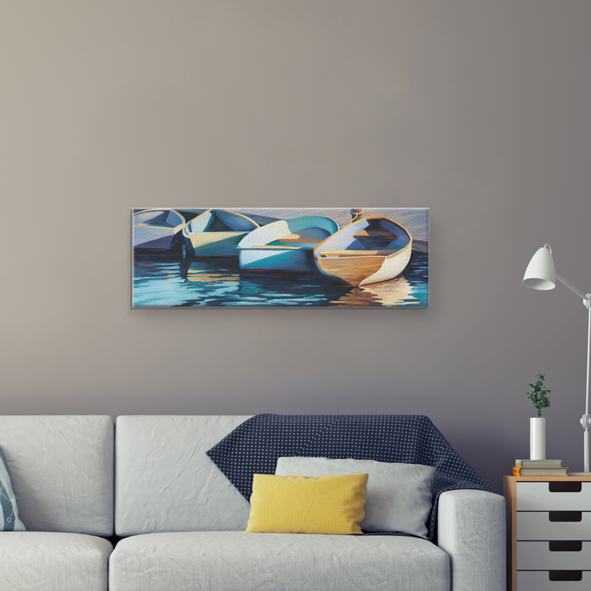 Masterpiece Art Gallery Fall Ashore II by Kathleen Denis Rowboats Coastal Canvas Art Print 16"x 48"