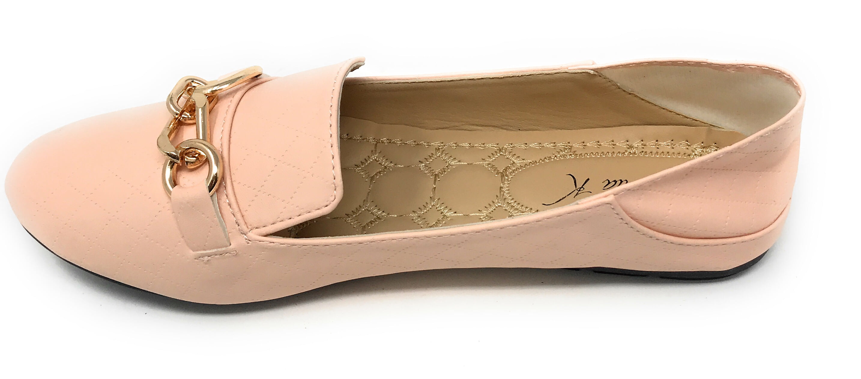 Victoria K Women's Foldover Quilted Gold Chain Ballerina Flats