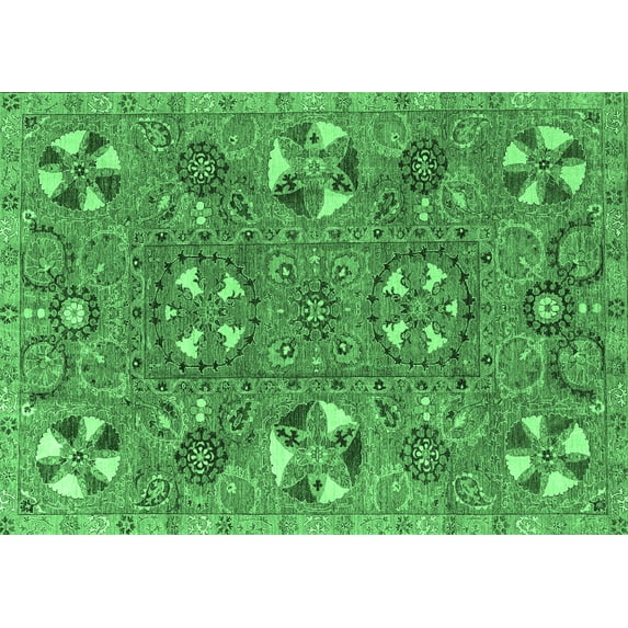 Ahgly Company Indoor Rectangle Abstract Emerald Green Modern Area Rugs, 2' x 3'