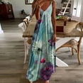 thumbnail image 2 of Ruyang Boho Maxi Dress Women's Spaghetti Strap Dress Trendy Sleeveless Floral Print Stretchy Maxi Dress V Neck Comfy Sundress, 2 of 4