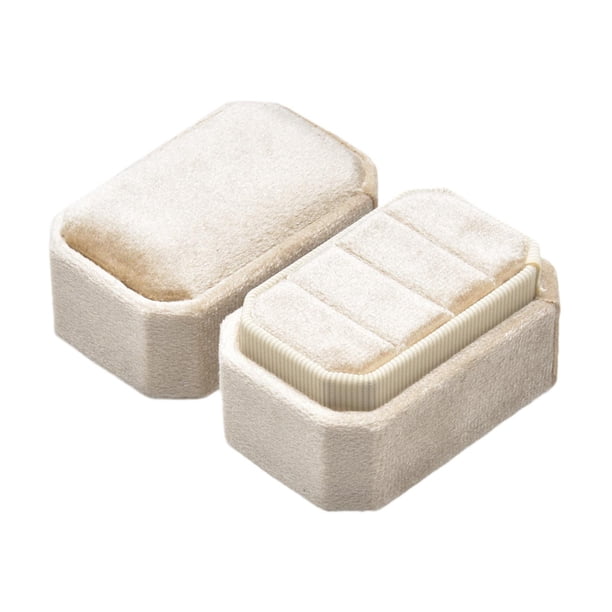 Joyero de terciopelo, caja para anillos, portátil, regalo, estuche decorativo para joyas. Beige