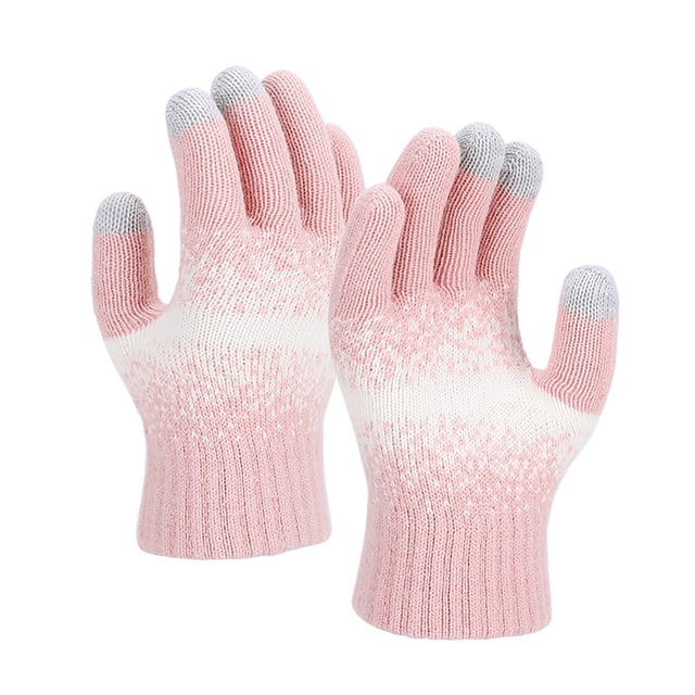 Pink Women Winter Five Finger Touchscreen Knitted Gloves Thermal Insulated Soft Polyester Material Free Size In Blush Pink Color