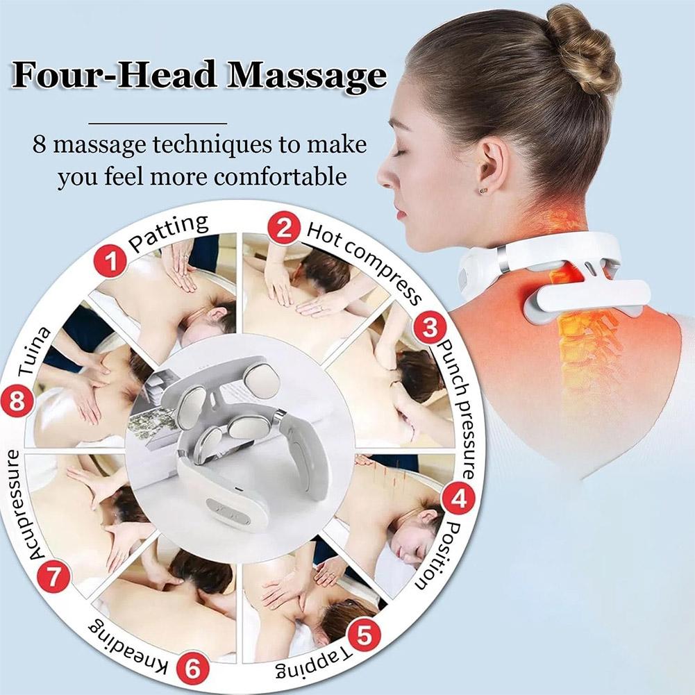 Cervical Massager USB Smart Pulse Heating 4 Head Neck Massager for Neck
