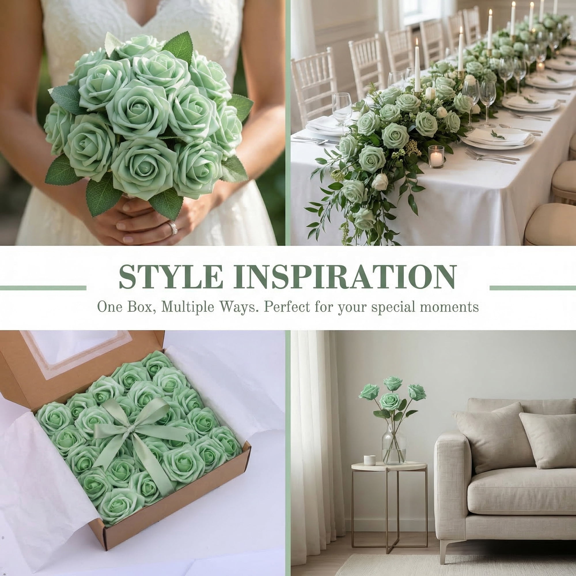 Unique Bargains Artificial Detachable Rose Silk Flower Green 7.1"