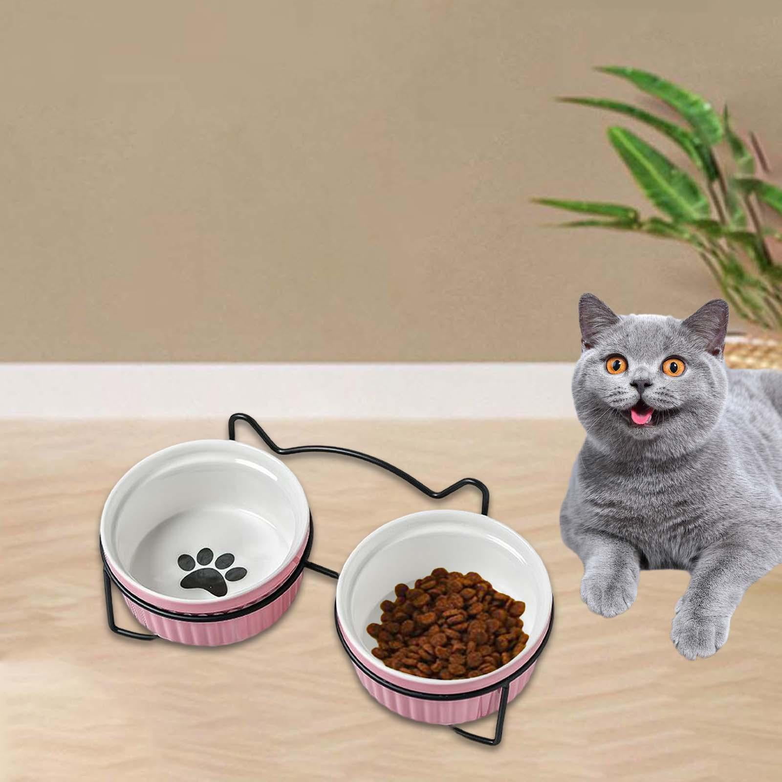 Bvdfgk Raised Cat Bowl Anti Rust Pet Feeding Station Pet Slow Feeder with Stand Protect black
