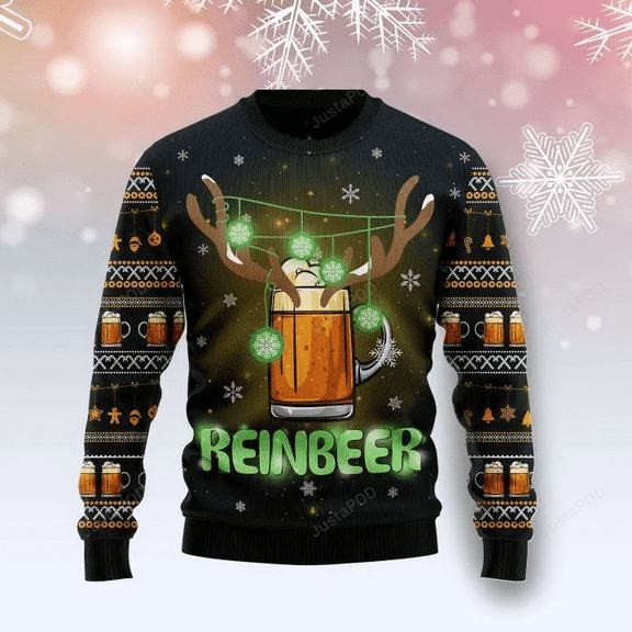 Reinbeer Awesome Ugly Christmas Sweater for Unisex, Funny Beer Reindeer Holiday Pullover, Hilarious Xmas Party Sweater Gift