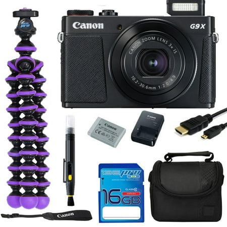 Canon PowerShot G9 X Mark II 20.1MP Digital Camera Bundle Kit (Black) with Spider Tripod and 16GB Memory Card