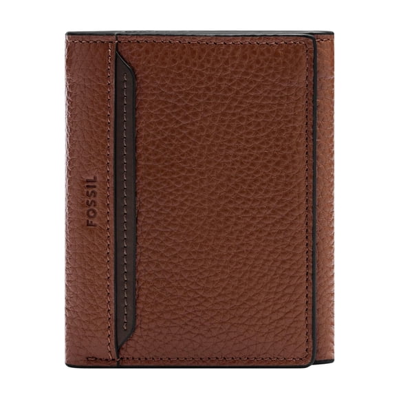 Billetera Fossil Huntington Marrón Plegable de Cuero Genuino