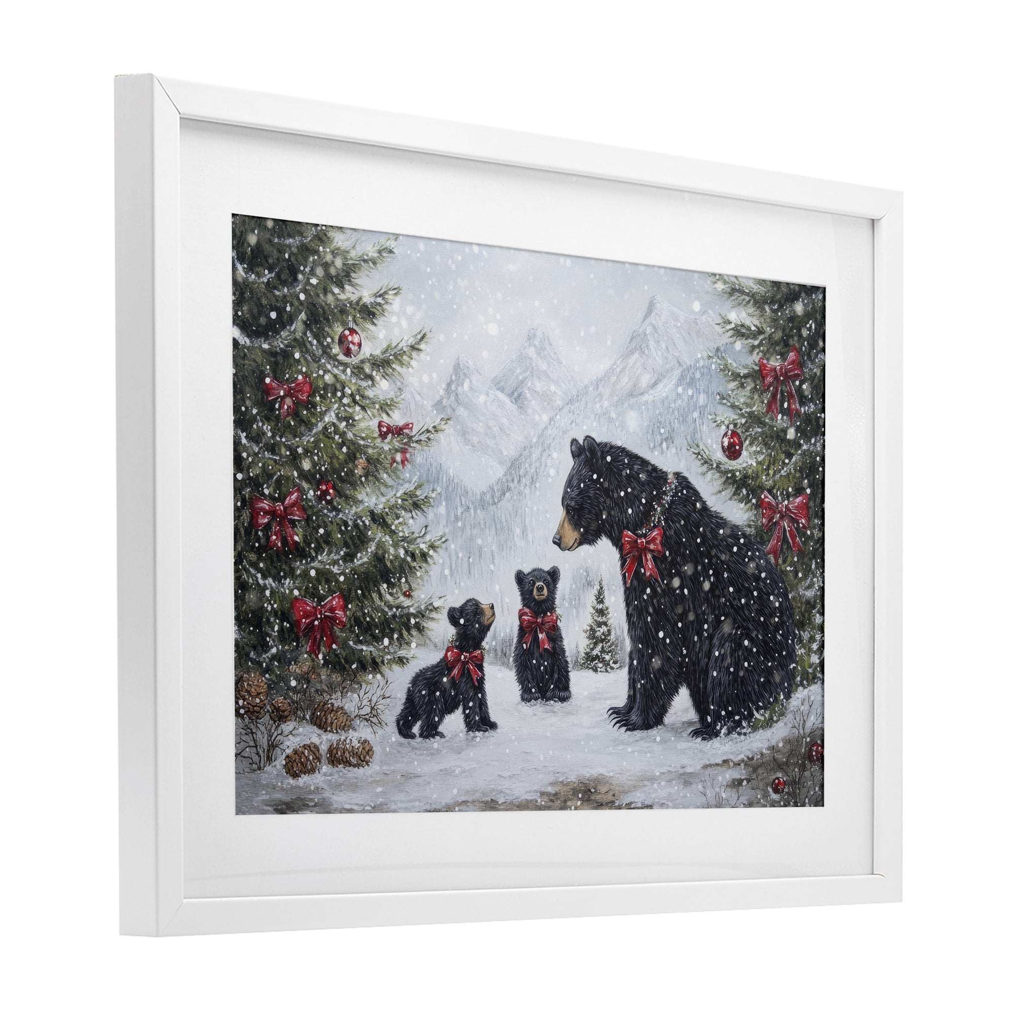 Stupell Industries Christmas Black Bears White Framed Print Under Glass, design by Tina LeCour