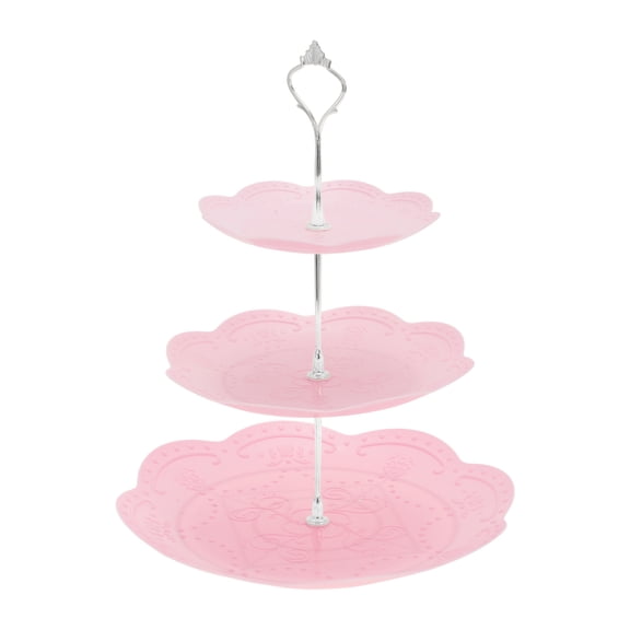 Unique Bargains 3 Tier Dessert Cupcake Stand Holder Round Cup Cake Tower Pink