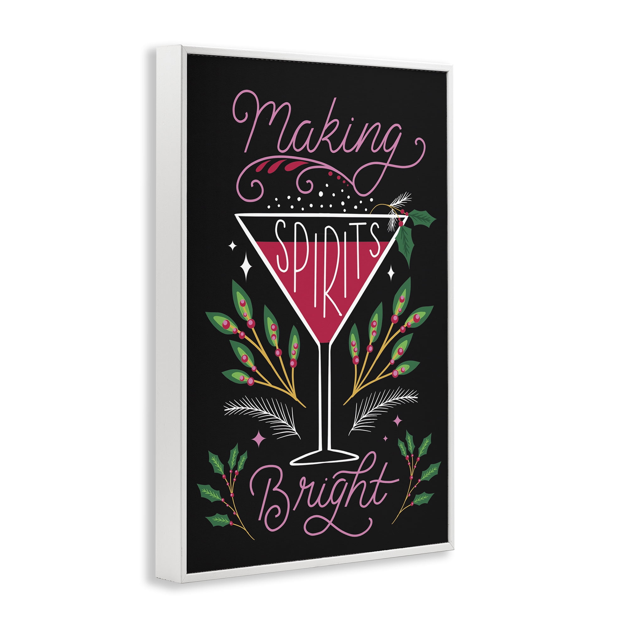 Stupell Industries Making Spirits Bright Martini Holiday Painting White Framed Art Prints Wall Art, 12 x 18