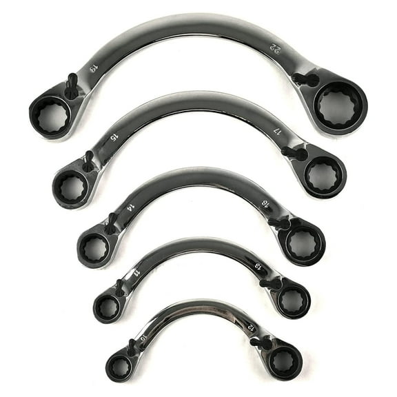 5pc Metric Ratcheting Double End Half Moon Reversible Wrench Set 10mm - 22mm