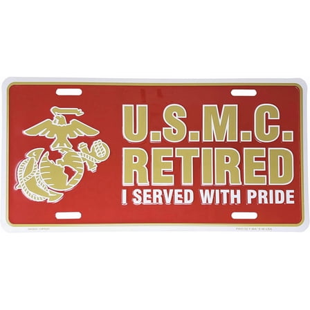 U.S. Marine Corps Retired 12" x 6" License Plate, Made in USA