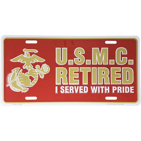 U.S. Marine Corps Retired 12" x 6" License Plate, Made in USA