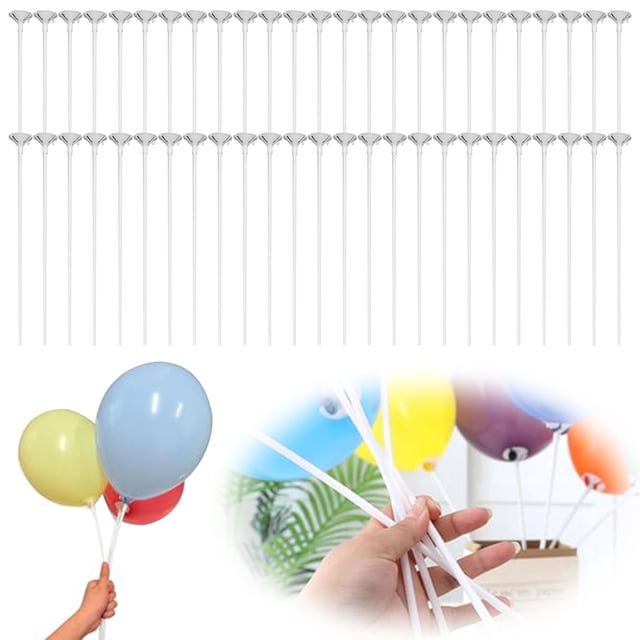 Christmas Promotion,50-Pack White 32Cm Balloon Stick Holder with Cups, Reusable for Party Decorations. Practical Balloon Stands That Make Party Setup Quick and Easy.