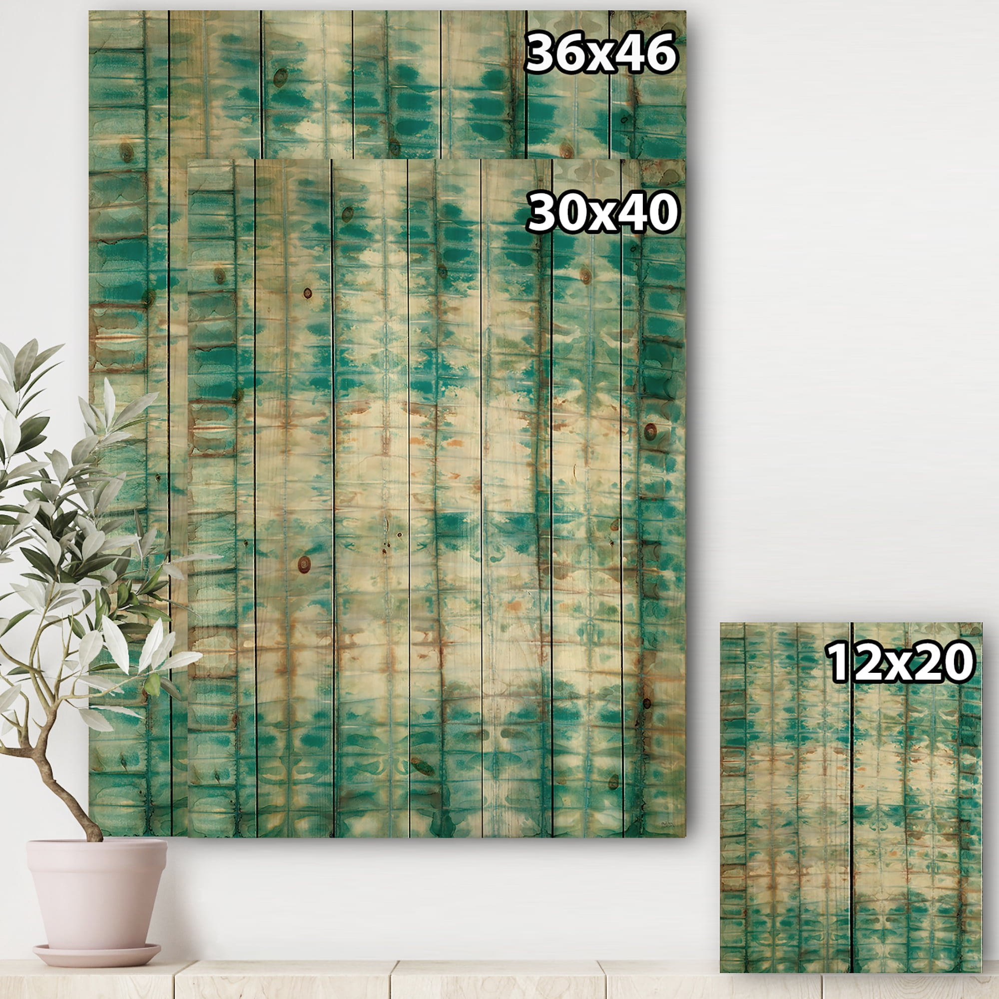 Designart 'Blue diamonds minimal geometric II' Transitional Print on Natural Pine Wood