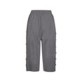thumbnail image 5 of Pantalones capri con cintura elástica y botones laterales para mujer - Pantalones informales holgados de color liso, 5 of 5