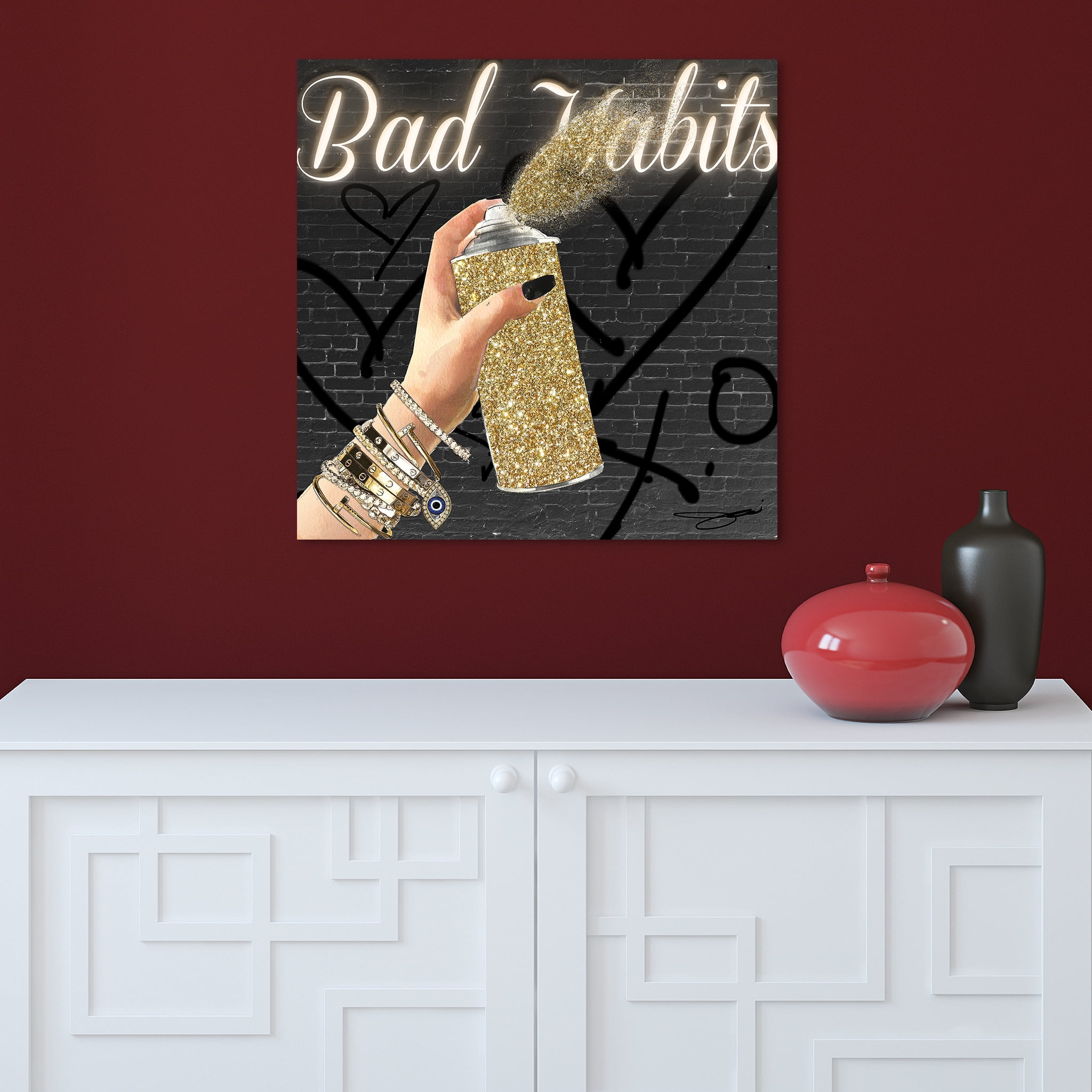 Empire Art Direct Bad Habits Frameless Free Floating Tempered Glass Panel Graphic Wall Art, 24" x 24" x 0.2", Ready to Hang