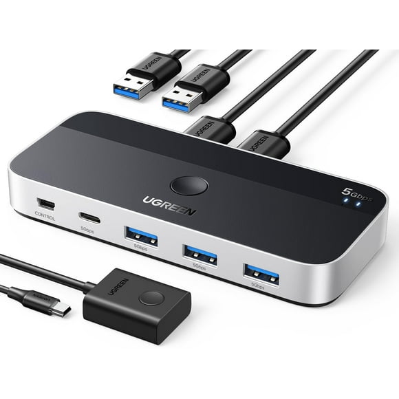 Conmutador USB UGREEN USB 3.0 de 4 puertos para 2 ordenadores con cables