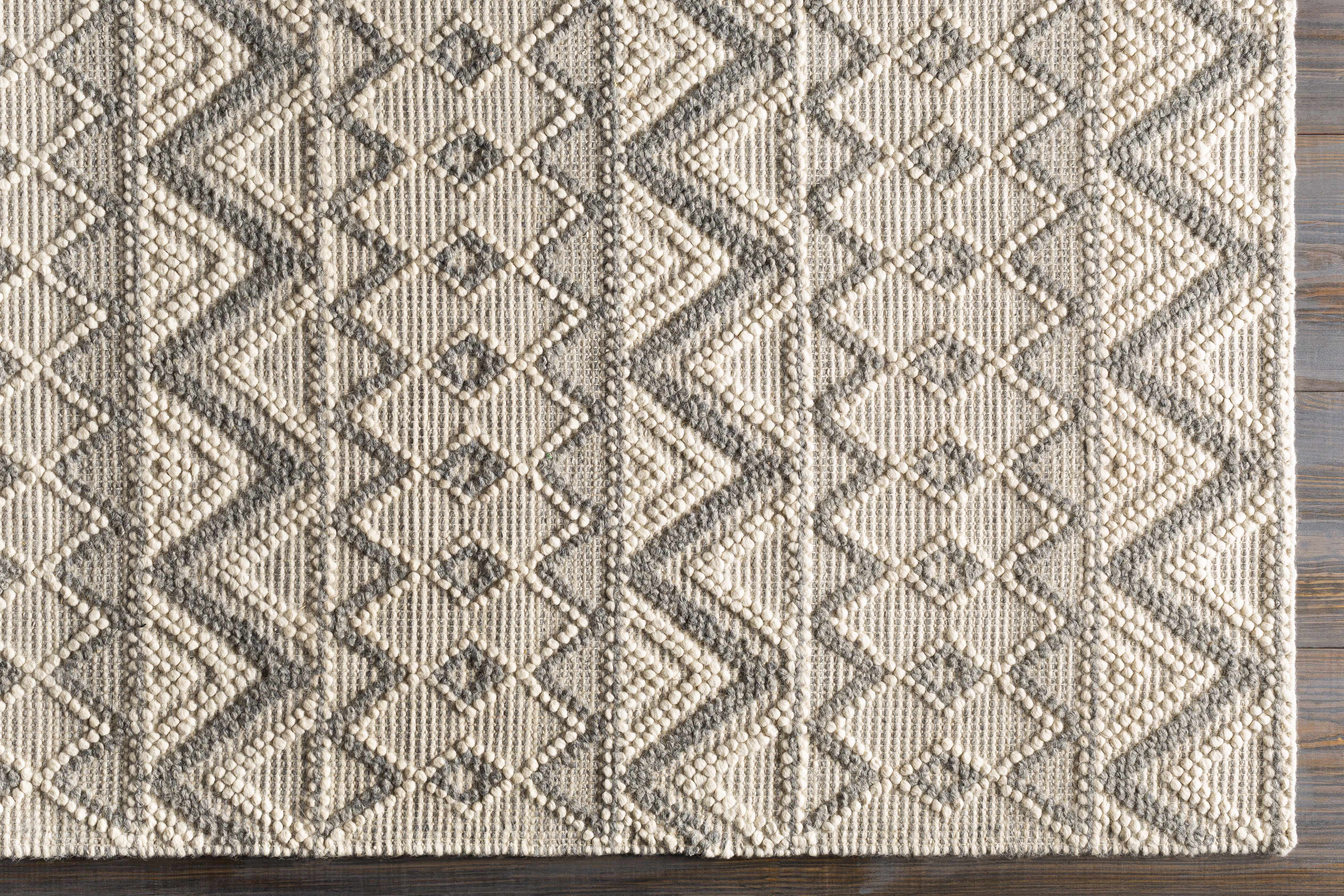 Hauteloom Antigo Boho Hand Woven Wool High Low Textured Area Rug - Farmhouse Moroccan Trellis Carpet for Living Room - Handmade Zig Zag Bubble Weave - Beige, Gray, Cream - 5' x 7'6" (5x7)