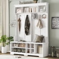 thumbnail image 2 of Modern Hallway Hall Tree with Metal Hooks and Storage Space, Multi-Functional Entryway Coat Rack with Shoe Cubbies, White, 2 of 15