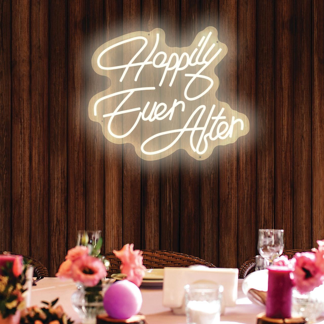 Xtreme Lit 19.35" x 17.76" 'Happily Ever After' White LED Neon Sign, Plastic, Corded Electric