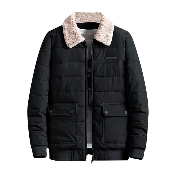 Abrigo de algodón de Cachemira de cordero para hombre de Color sólido corto delgado de solapa de invierno Pompotops oipoqjl20092