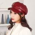 thumbnail image 2 of Clearance! Fdelink Beret Hat Winter Hats Women's Beret Leather Solid Color Versatile Painter Hat Spring Octagonal Hat Red, 2 of 5