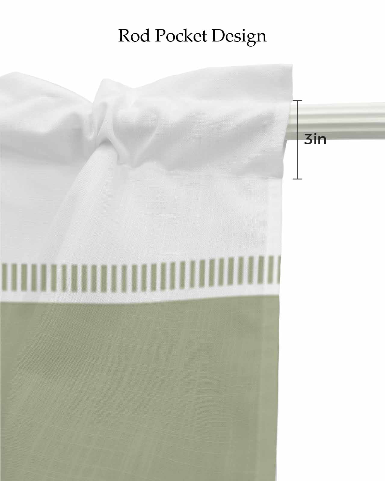 Faux Linen Valances for Windows Sage Green Stripe Curtains Valance Light Filtering Rod Pocket Small Window Treatment for Kitchen Living Room Bedroom 42x18In